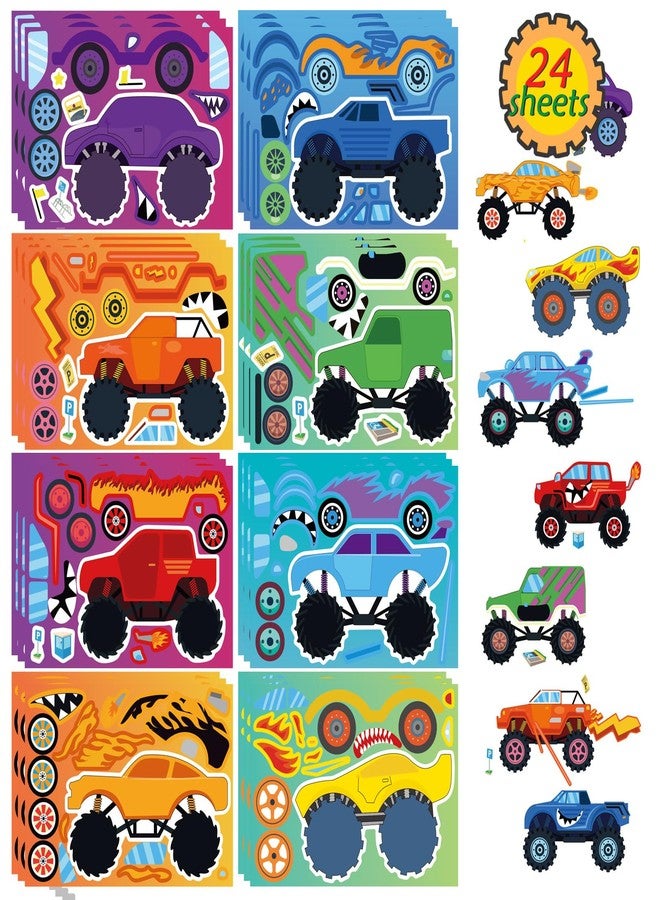 DUJAA 24 Sheets Monster Truck Sticker, Monster Truck Party Favor, Make Your Own Stickers Cartoon Car Make-a-face Stickers Classroom Activities Birthday Gift for Girls Boys - Image 1